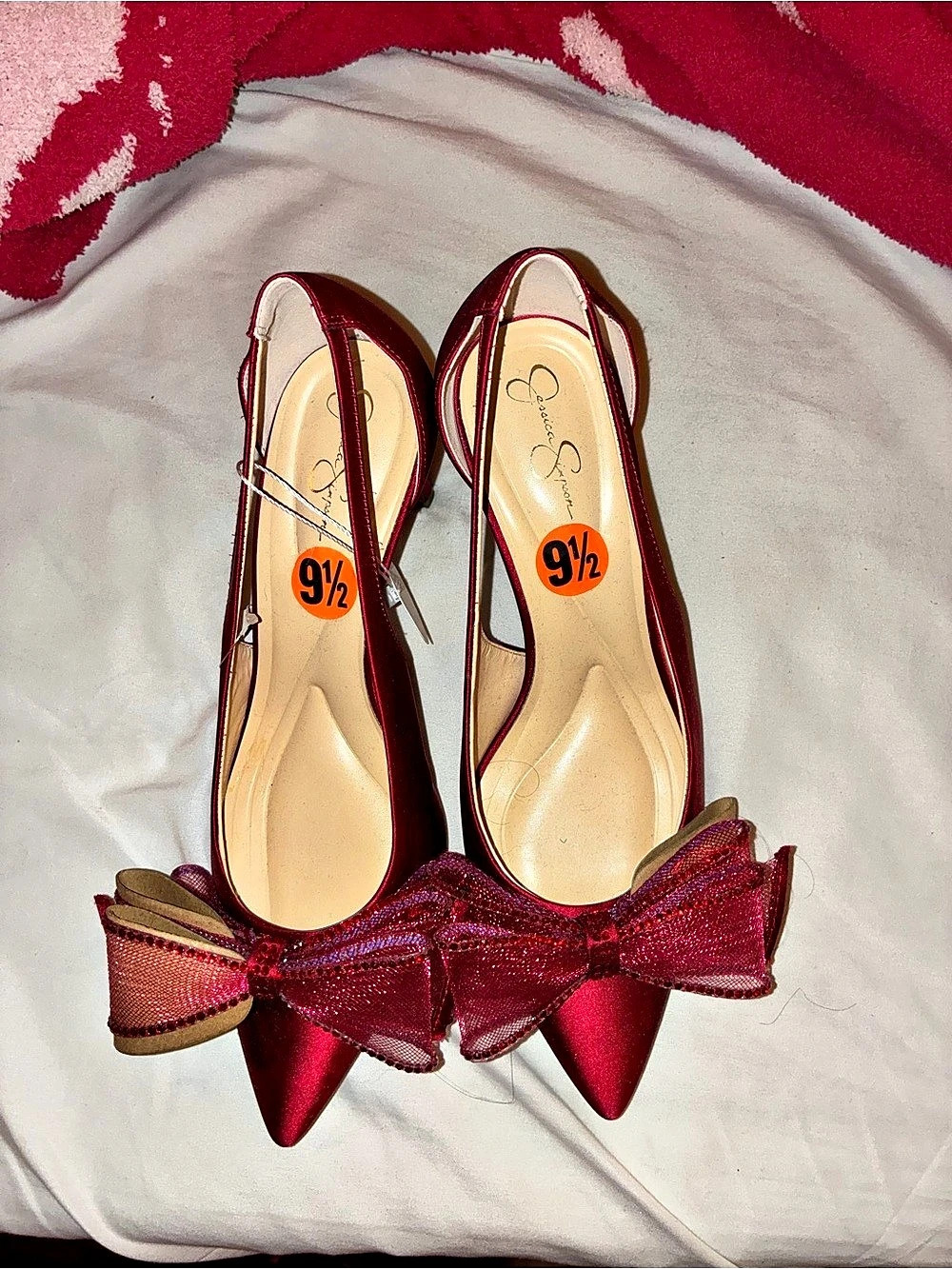 Jessica Simpson Lavilra Mesh Rhinestone Bow Slingback Pumps Lavilra Red Bow